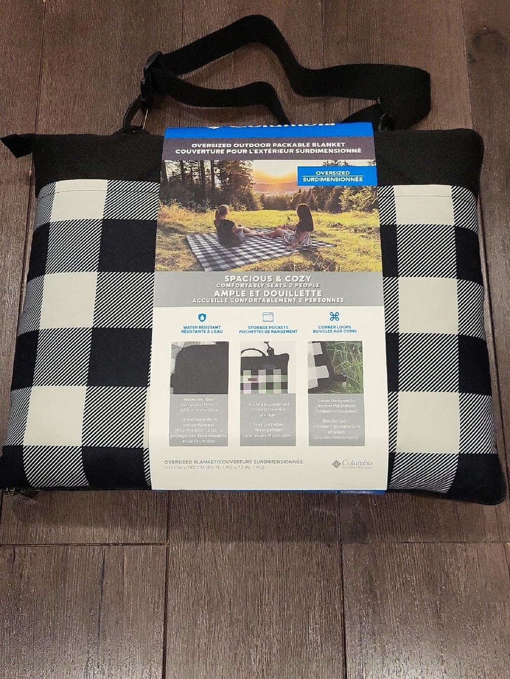 Columbia Black & White Buffalo Plaid Packable Outdoor Blanket